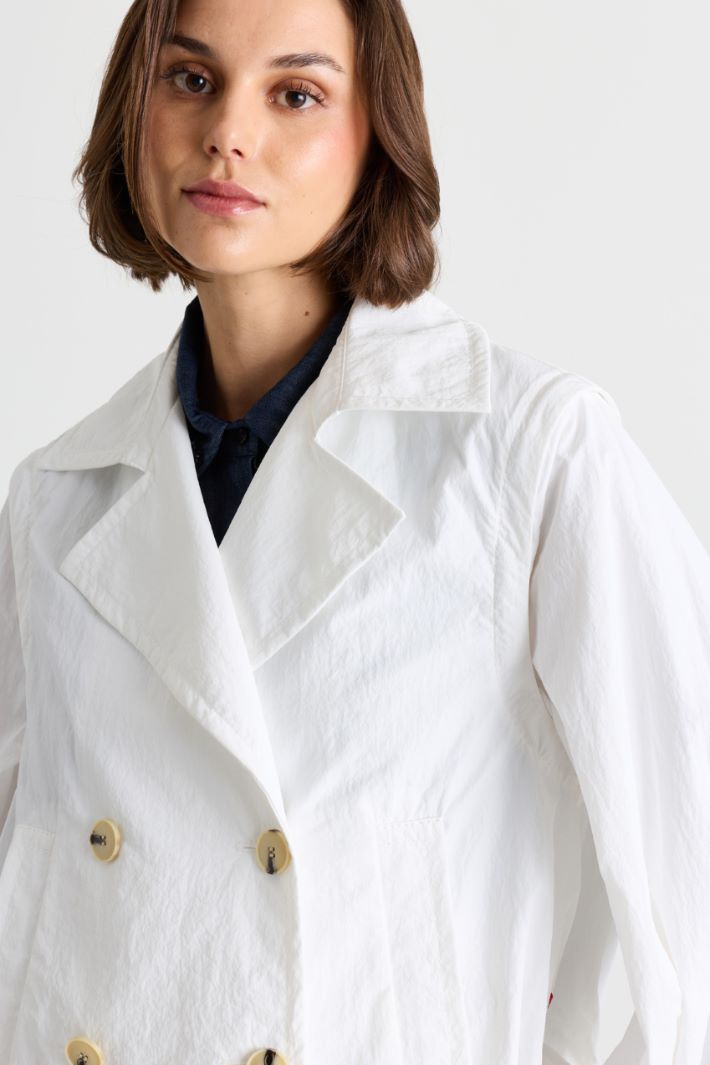 Short double-breasted wool coat with removable sleeves - WHITE - Intrend - 3
