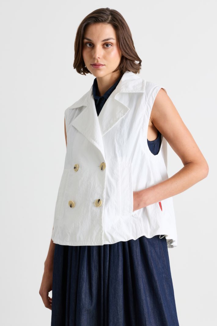 Short double-breasted wool coat with removable sleeves - WHITE - Intrend - 4