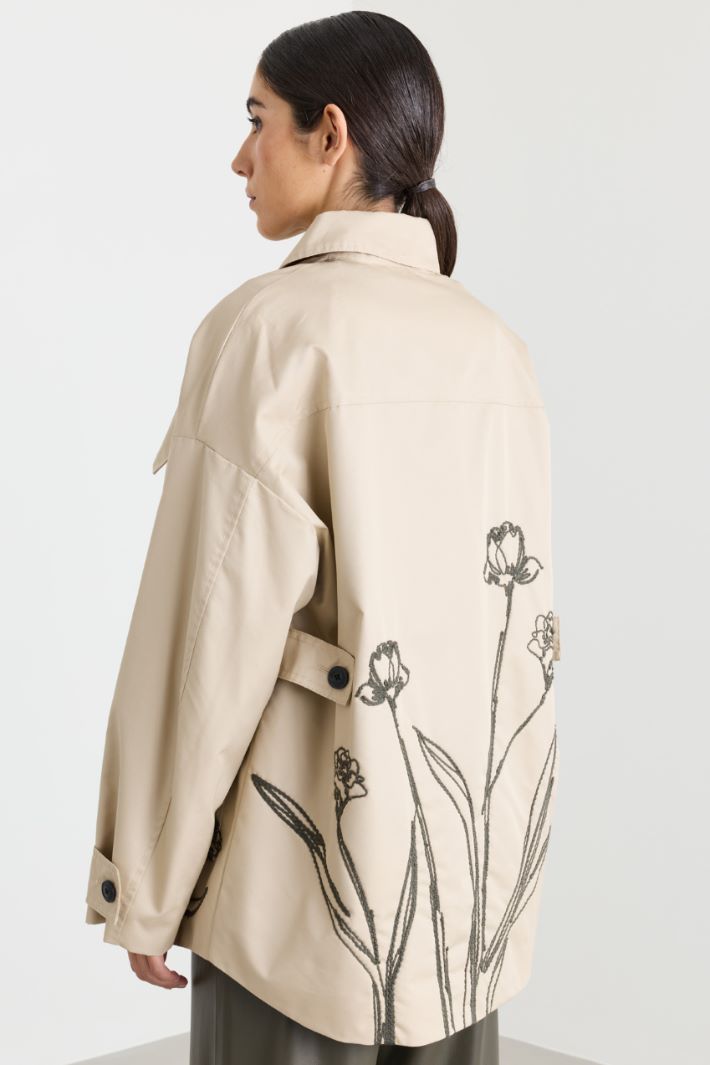 Veste en gabardine brodée - BEIGE - Intrend - 4