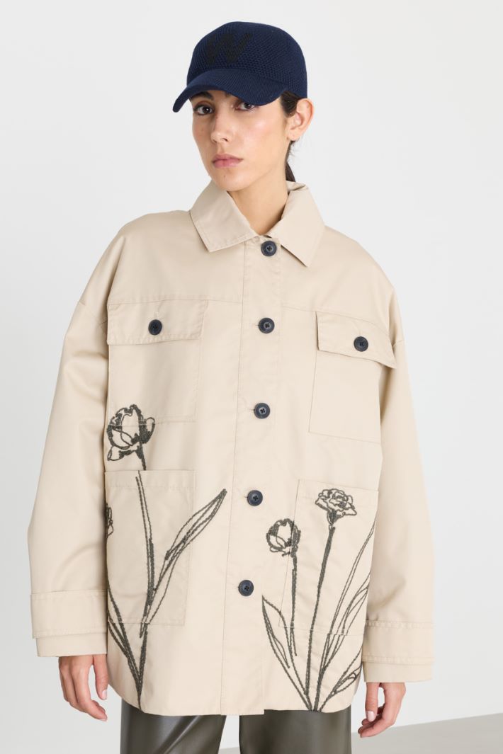 Veste en gabardine brodée - BEIGE - Intrend - 2