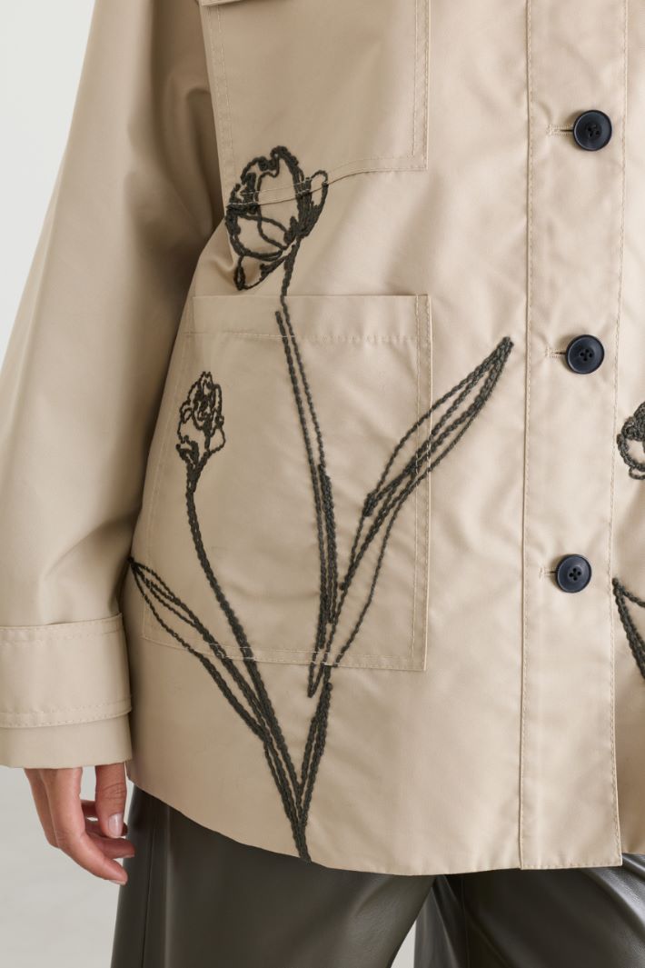Veste en gabardine brodée - BEIGE - Intrend - 3