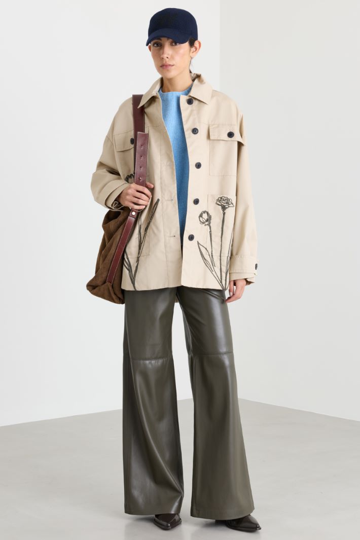 Veste en gabardine brodée - BEIGE - Intrend