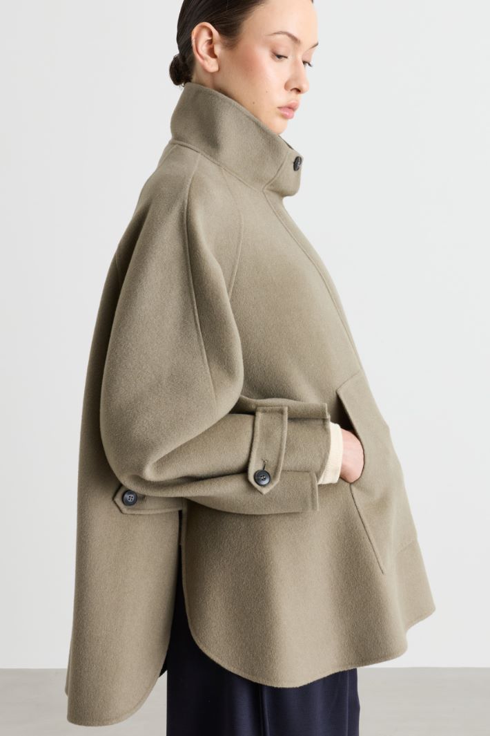 Veste coupe trapèze en laine double face - VERT - Intrend - 3