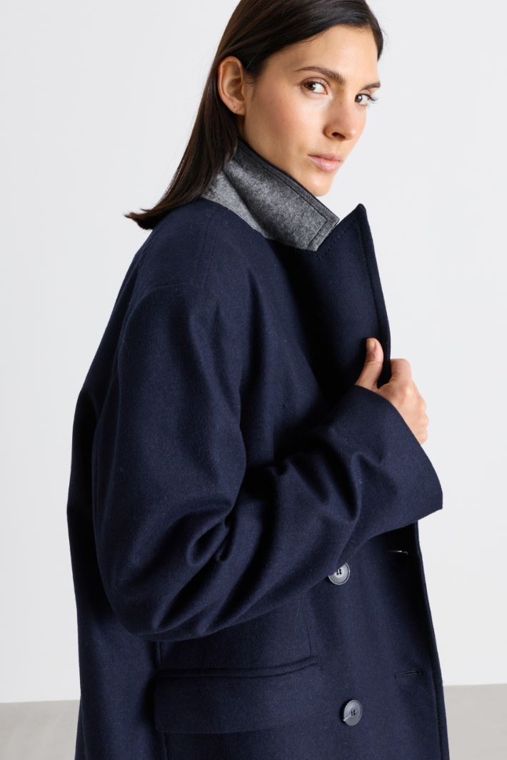 Blazer croisé en drap de laine - BLEU - Intrend - 3