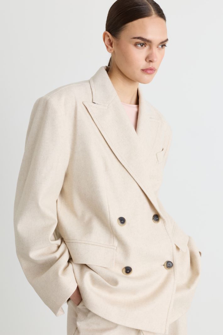 Blazer croisé en drap de laine - BEIGE - Intrend - 3