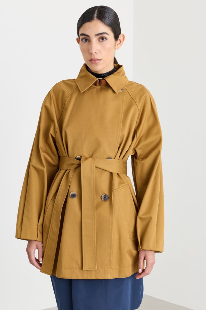 Short Gabardine Trench Coat - BROWN - Intrend - 2