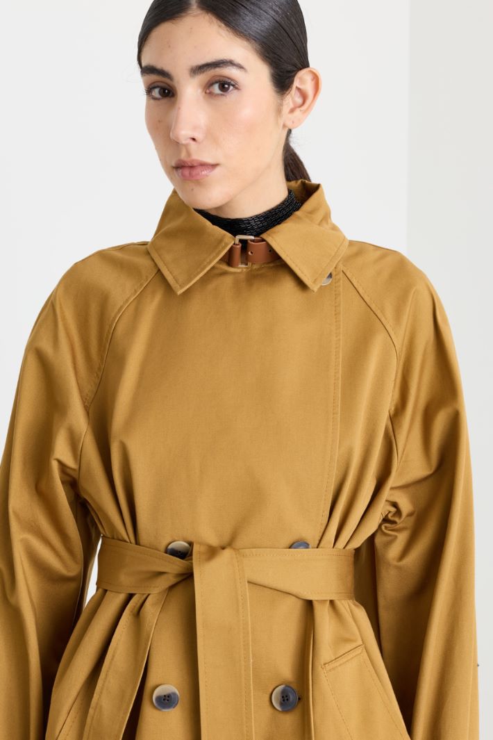 Short Gabardine Trench Coat - BROWN - Intrend - 3