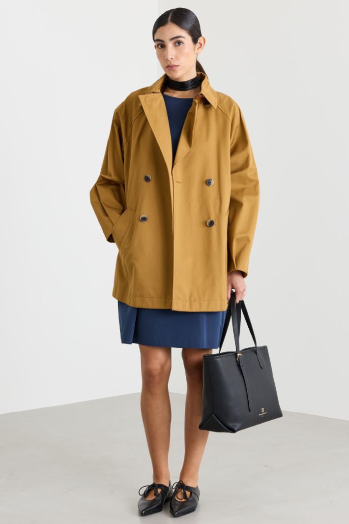 Short Gabardine Trench Coat - BROWN - Intrend