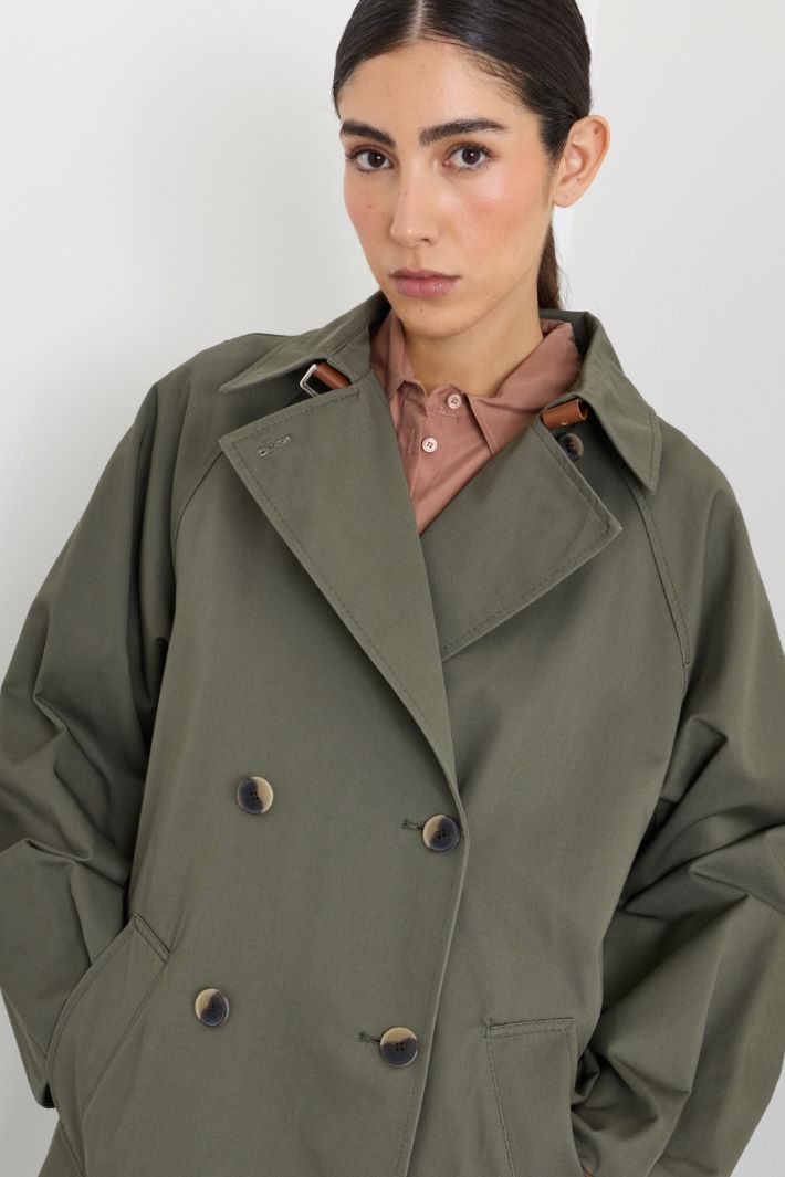 Short Gabardine Trench Coat - GREEN - Intrend - 3