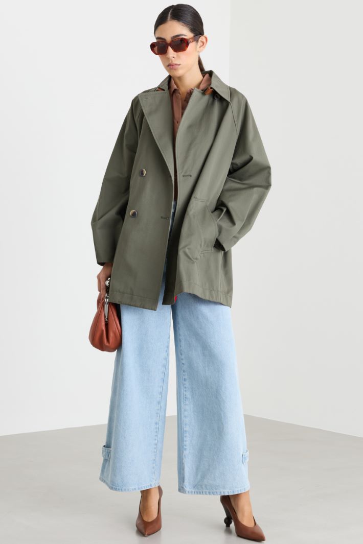 Short Gabardine Trench Coat - GREEN - Intrend