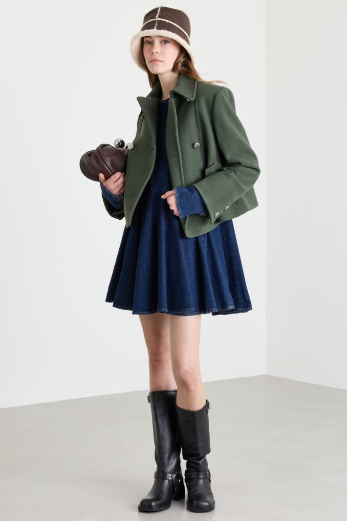 Marinière short double-breasted wool coat in double cloth - GREEN - Intrend