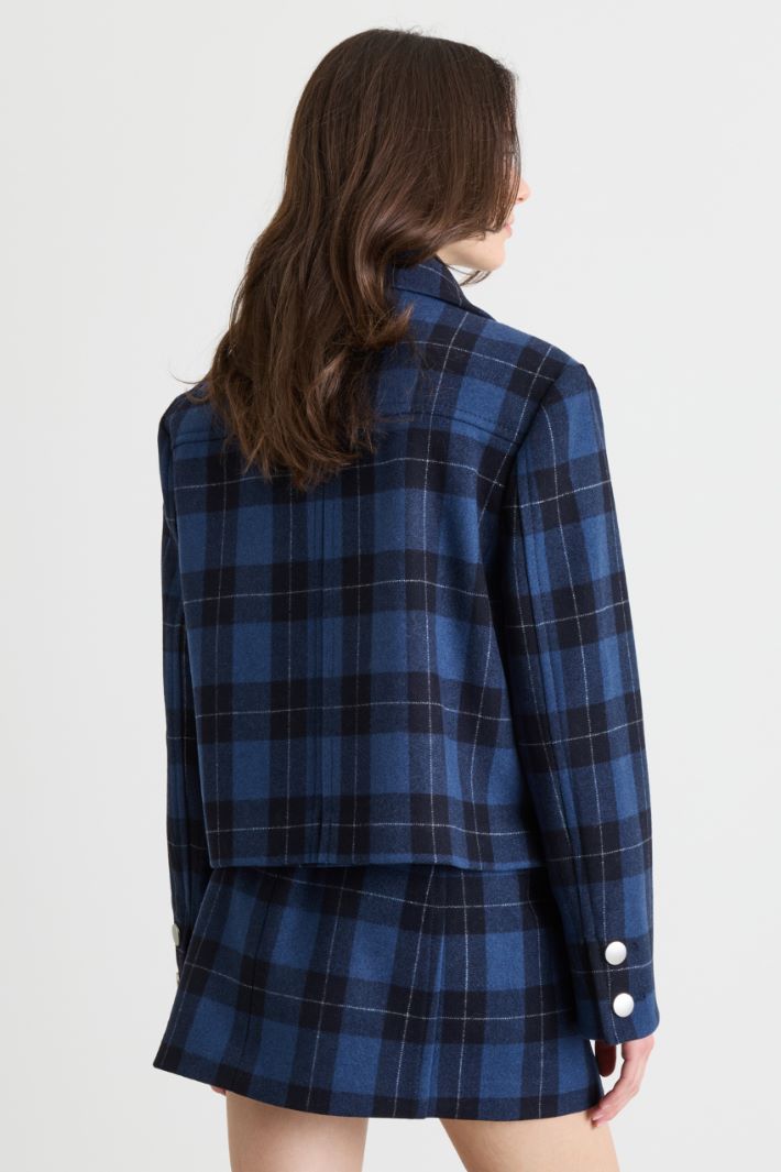 Marinière short double-breasted wool coat in double cloth - BLUE BLACK - Intrend - 4
