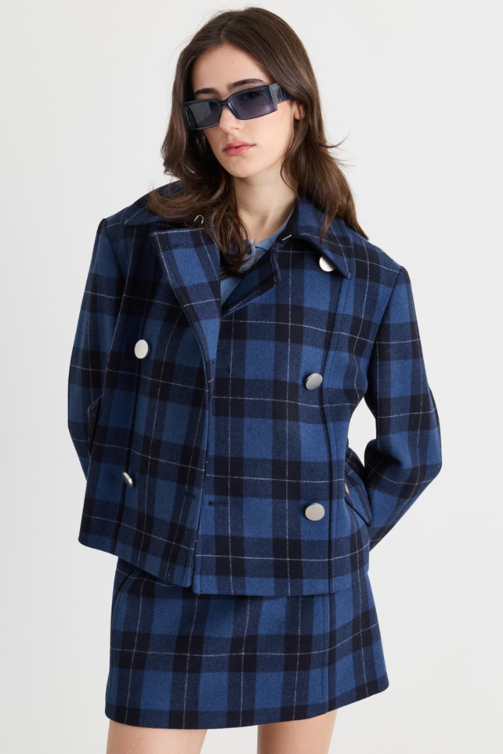 Marinière short double-breasted wool coat in double cloth - BLUE BLACK - Intrend - 2