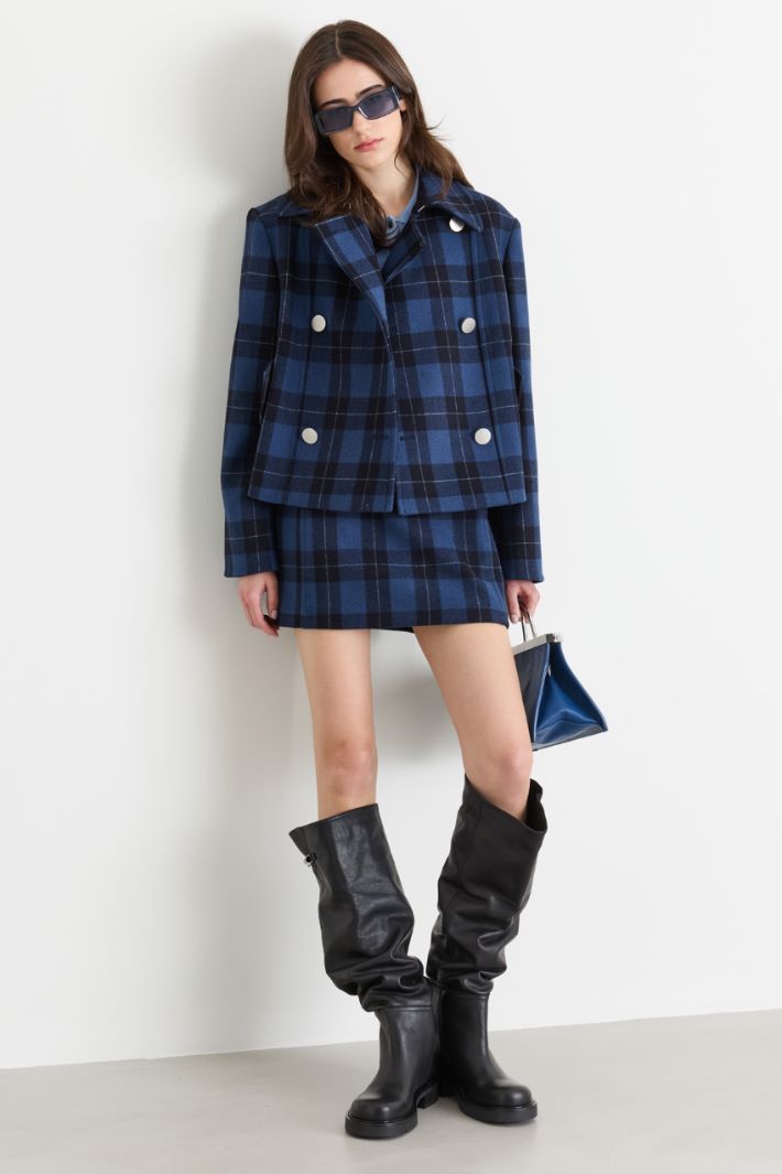 Marinière short double-breasted wool coat in double cloth - BLUE BLACK - Intrend