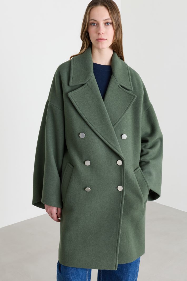 Oversized short double-breasted coat in broadcloth - GREEN - Intrend - 2