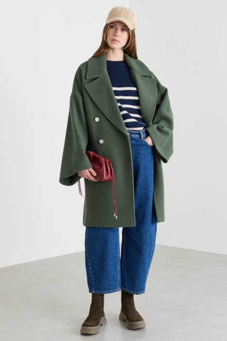 Oversized short double-breasted coat in broadcloth - Intrend