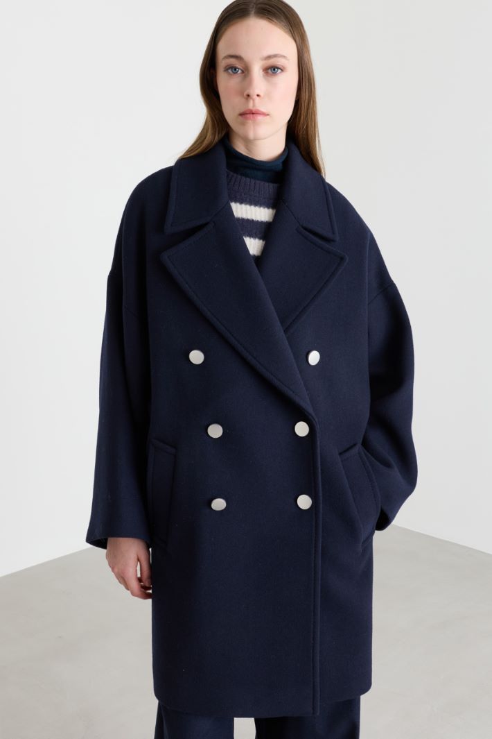 Oversized short double-breasted coat in broadcloth - BLUE - Intrend - 2