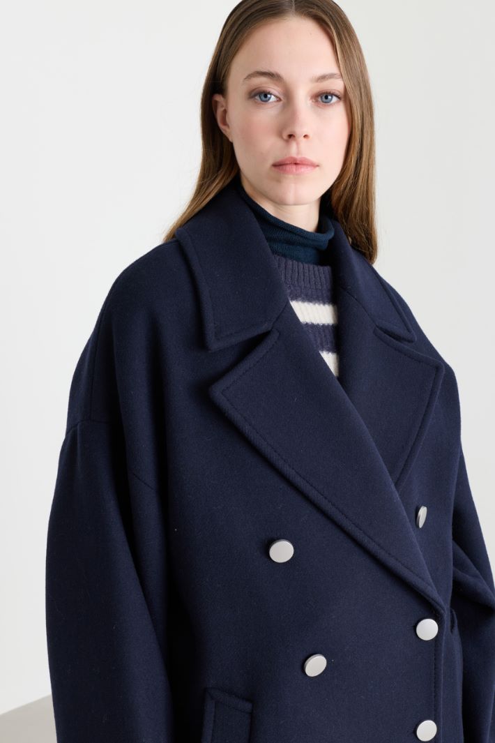 Oversized short double-breasted coat in broadcloth - BLUE - Intrend - 3