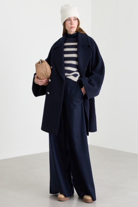 Oversized short double-breasted coat in broadcloth - Intrend