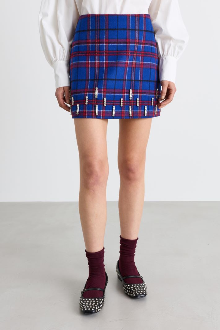 Tartan mini skirt with rhinestones - BLUE - Intrend - 2