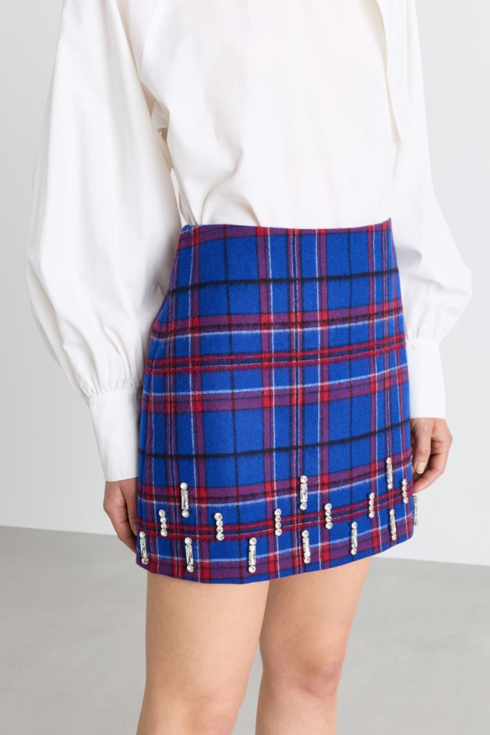 Tartan mini skirt with rhinestones - BLUE - Intrend - 3