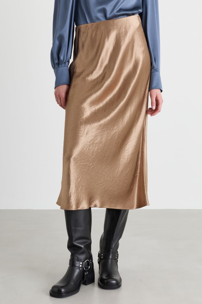 Satin midi skirt - BEIGE - Intrend - 2