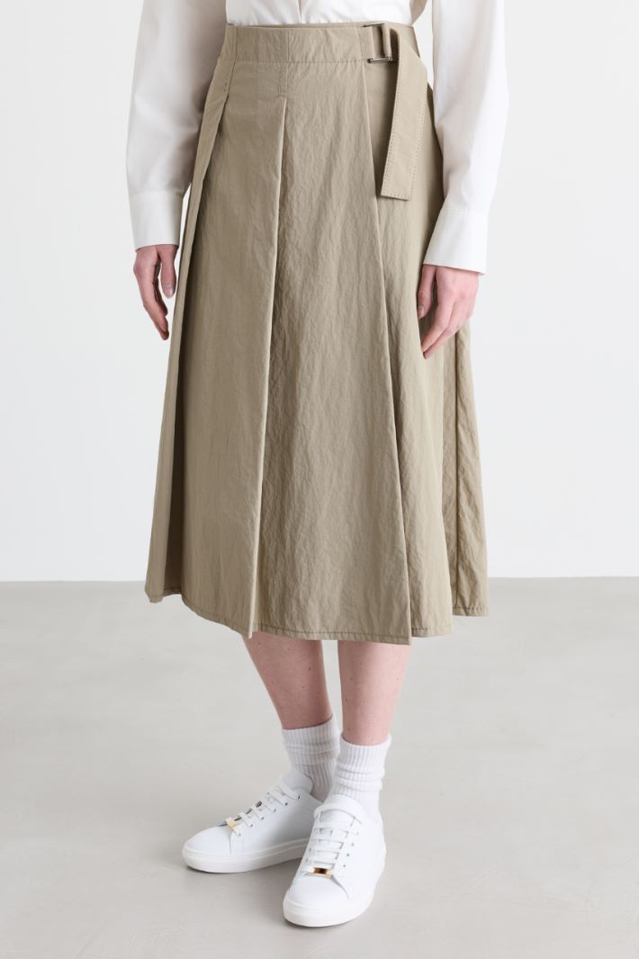 Belted Pleated Skirt - GREEN - Intrend - 2