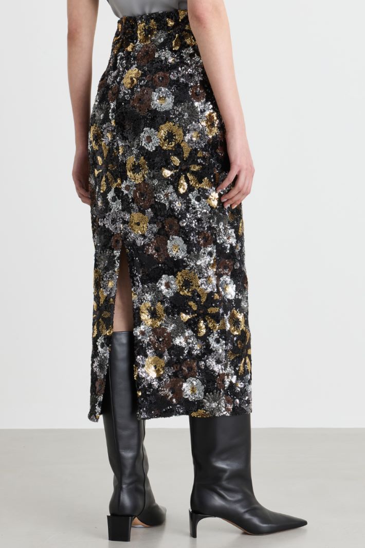 Gonna pencil in tulle con paillettes - NERO - Intrend - 4
