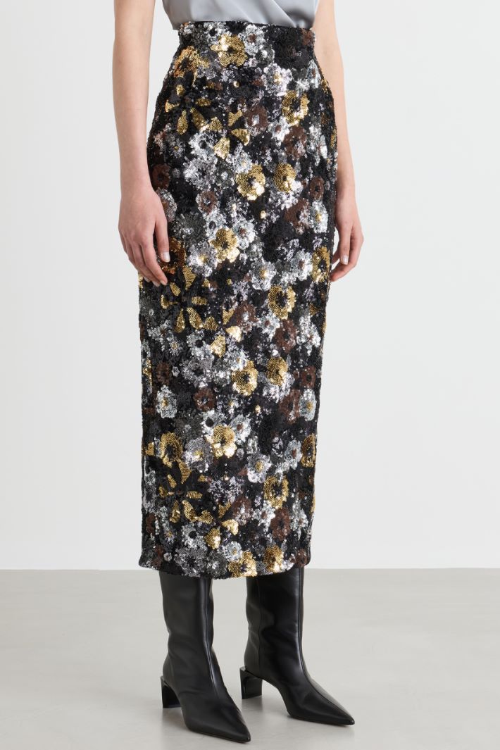 Gonna pencil in tulle con paillettes - NERO - Intrend - 2