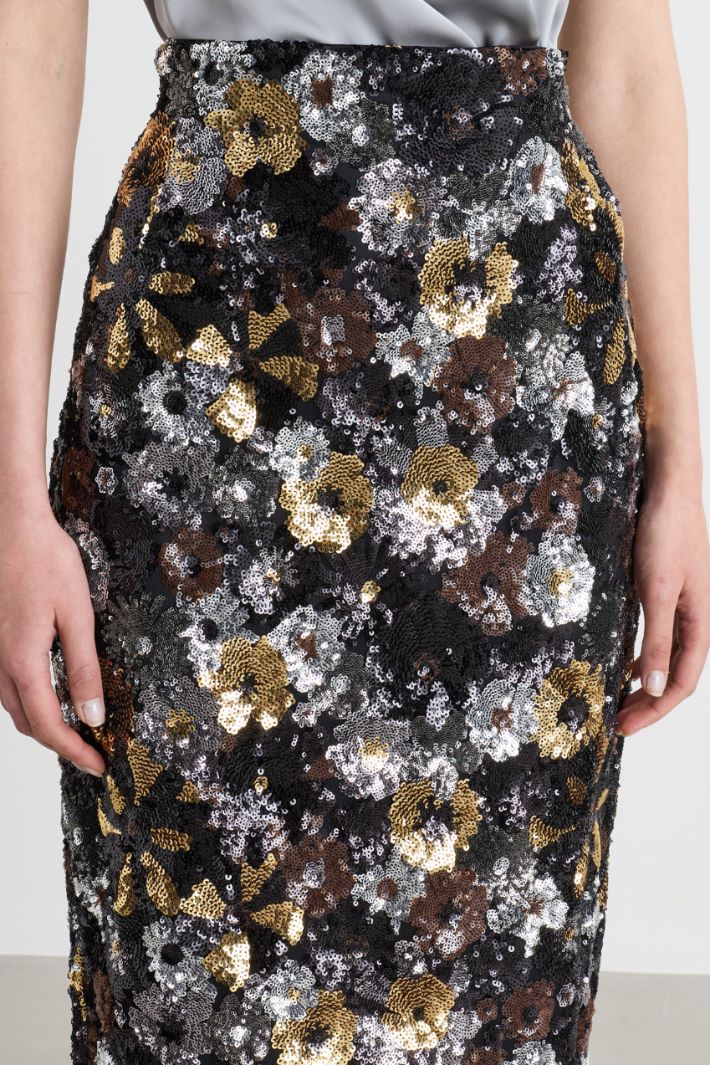 Gonna pencil in tulle con paillettes - NERO - Intrend - 3