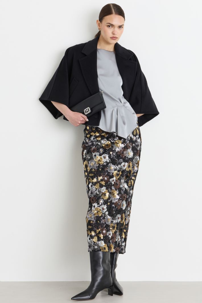 Gonna pencil in tulle con paillettes - NERO - Intrend