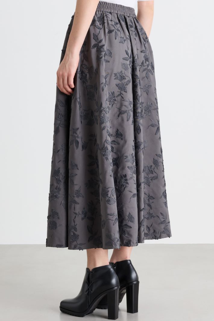 Embroidered taffeta A-line skirt - GREY - Intrend - 4