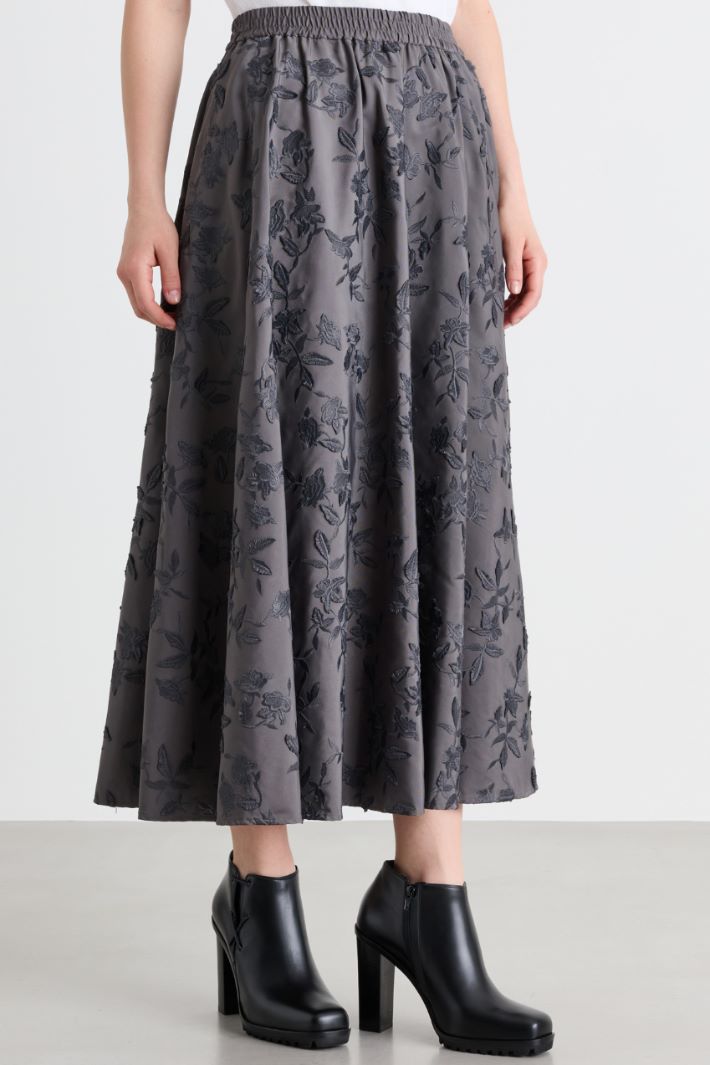 Embroidered taffeta A-line skirt - GREY - Intrend - 2