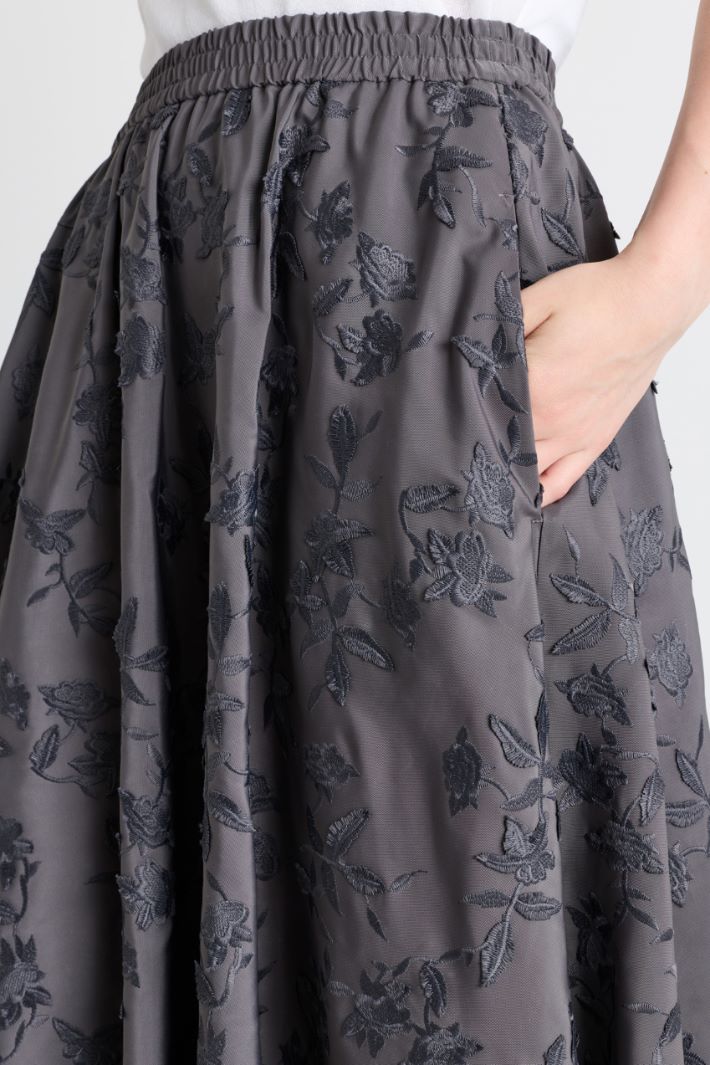 Embroidered taffeta A-line skirt - GREY - Intrend - 3