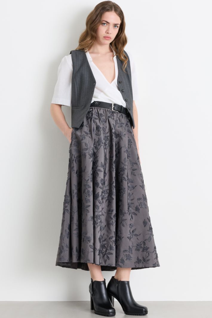 Embroidered taffeta A-line skirt - GREY - Intrend