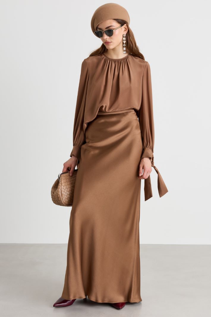 Long matte satin skirt - CAMEL - Intrend