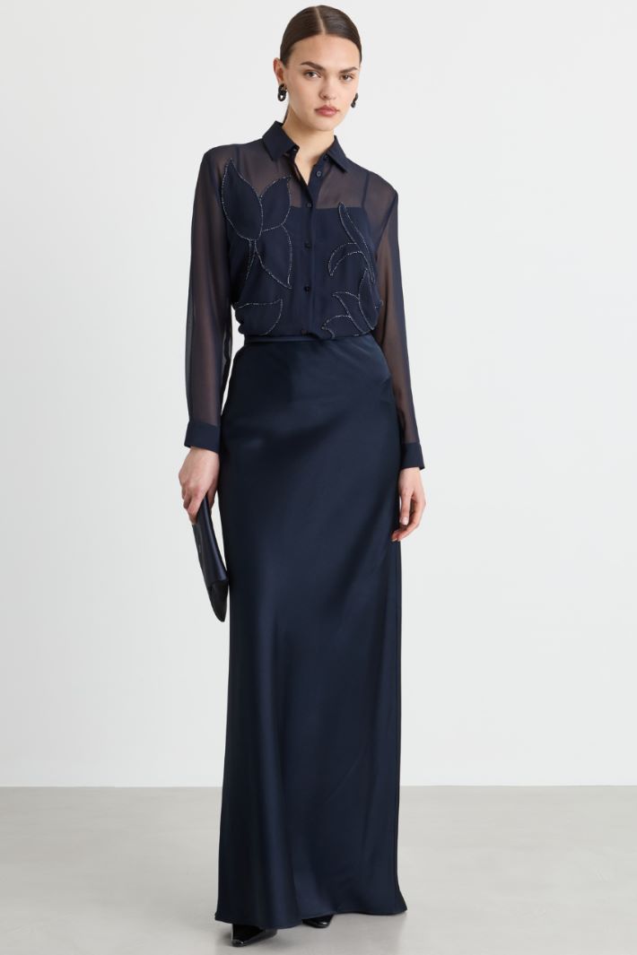 Long matte satin skirt - BLUE - Intrend