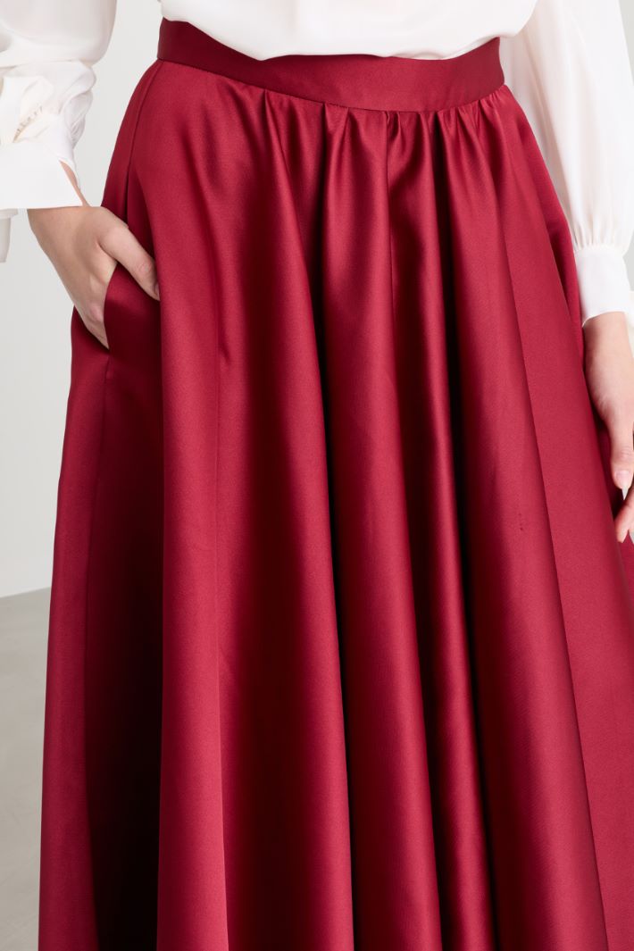 Satin Flared Skirt - RED - Intrend - 3