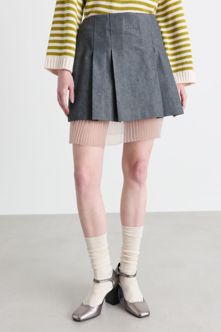 Double-hem denim miniskirt - BLUE - Intrend - 2
