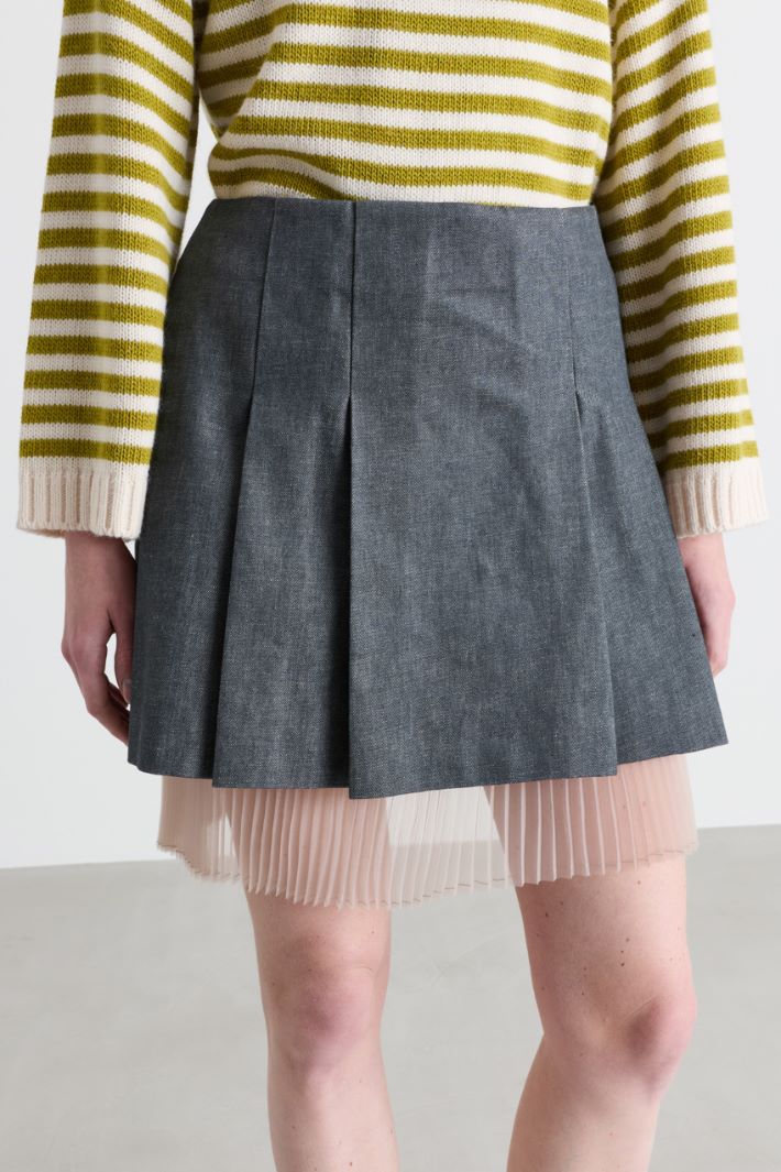 Double-hem denim miniskirt - BLUE - Intrend - 3