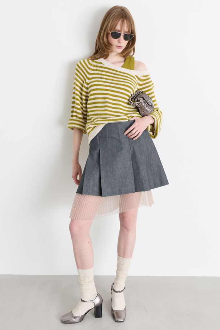 Double-hem denim miniskirt - BLUE - Intrend