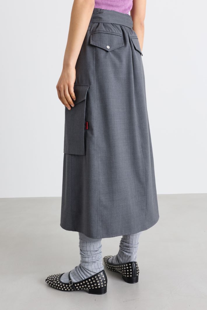 Wool-blend canvas cargo skirt - GREY - Intrend - 4