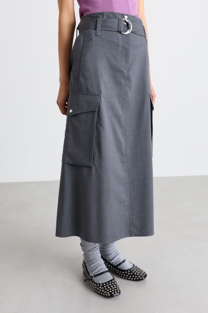 Wool-blend canvas cargo skirt - GREY - Intrend - 2