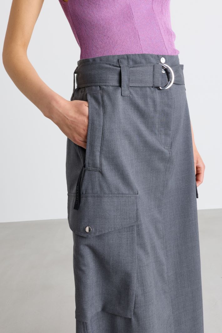 Wool-blend canvas cargo skirt - GREY - Intrend - 3