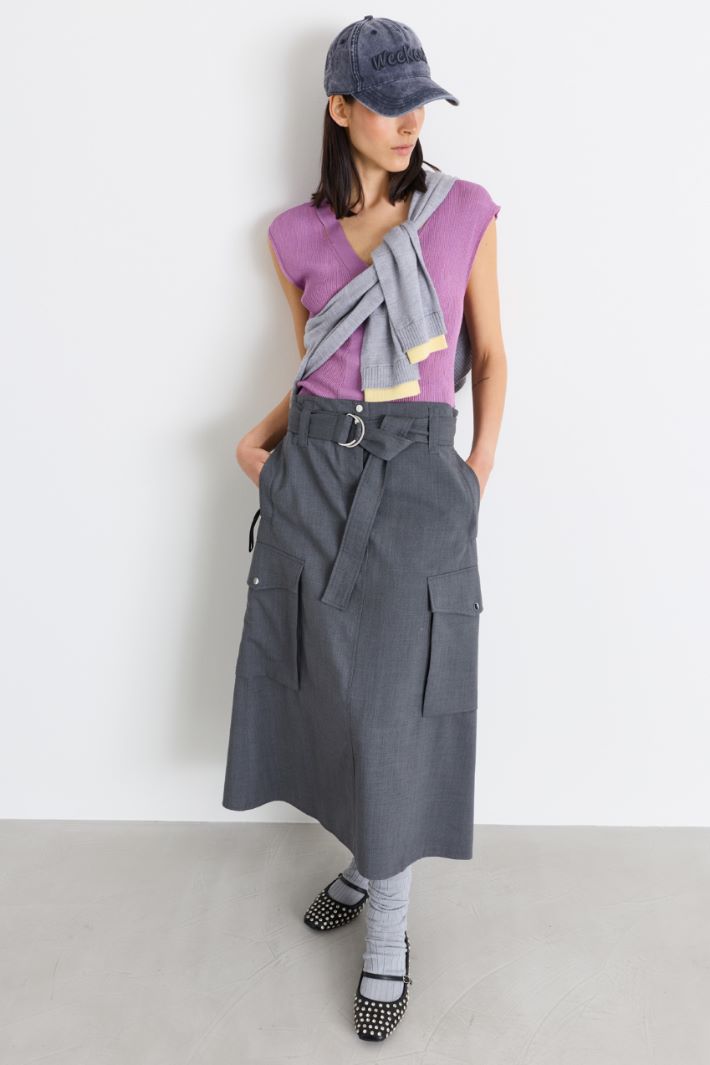 Wool-blend canvas cargo skirt - GREY - Intrend