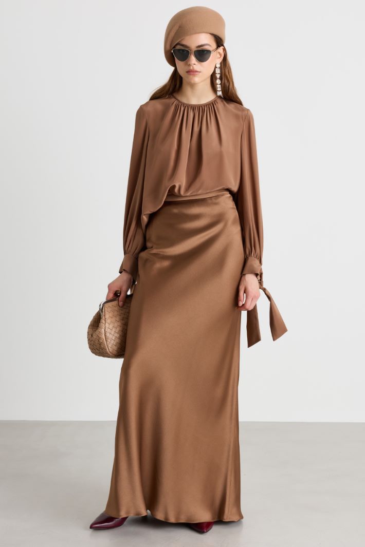 Blusa con polsini a nastro - CAMMELLO - Intrend