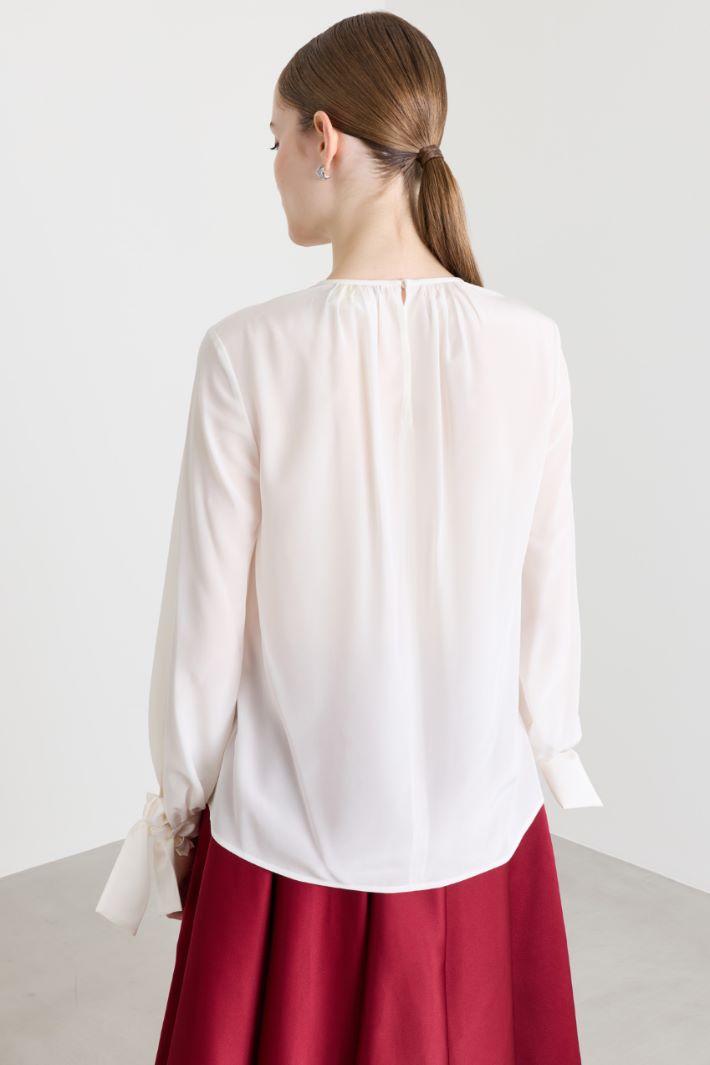 Blusa con polsini a nastro - BIANCO - Intrend - 4