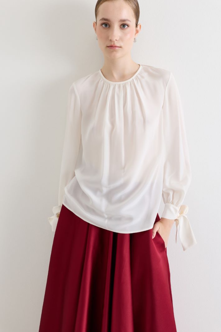 Blusa con polsini a nastro - BIANCO - Intrend - 2