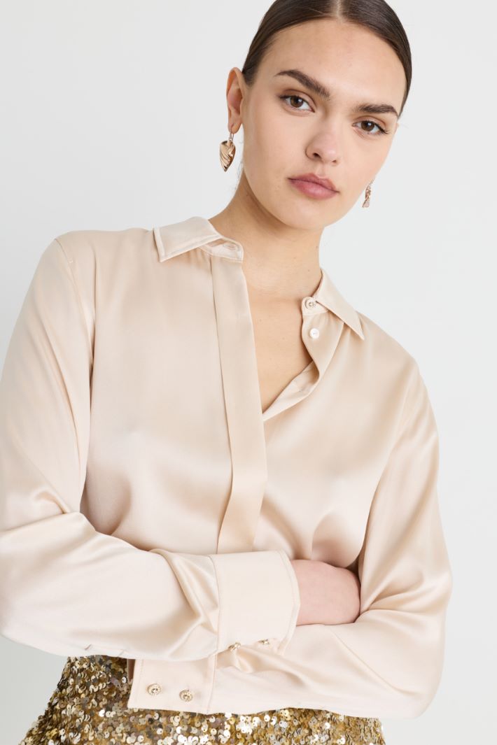 Blusa in raso - BEIGE - Intrend - 3