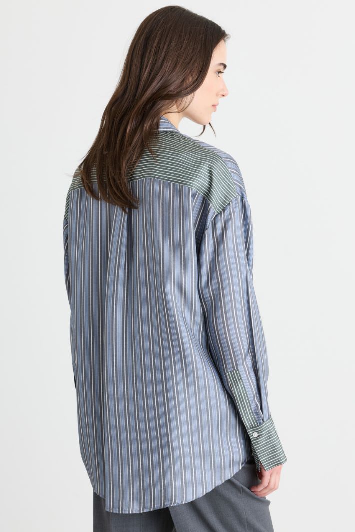 Blusa oversize in twill stampato - AZZURRO BIANCO - Intrend - 4